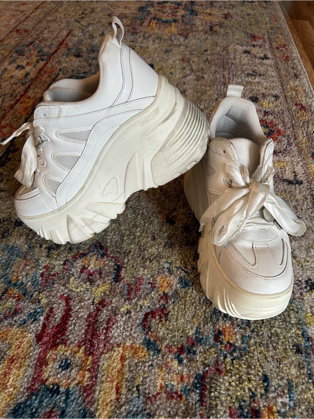 Bershka Cream Platform Sneakers with Satin Ribbon Laces